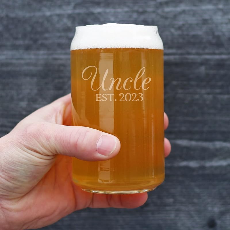 Bevvee Uncle Est 2023 - Beer Can Pint Glass Gift for First Time Uncles - Decorative 16 Oz Glasses