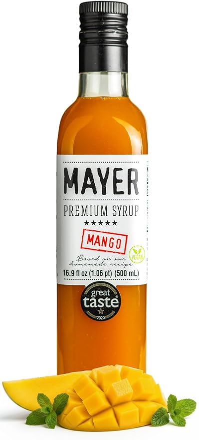 Mayer Mango Syrup for Drinks, Award-Winner, Premium Hungarian Fruit Syrup for Cocktails, Smoothies, Lemonade, Desserts - Crafted with 100% Real Fruits - Rich Taste, No Artificial Flavor, No Additives -Award Winning Artisanal Beverage 16 Oz, 1Pack
