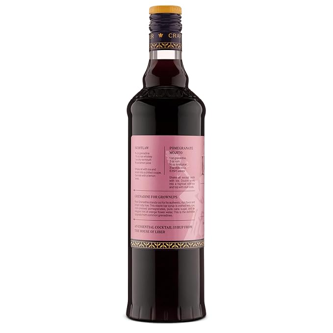Liber & Co. Real Grenadine Syrup - Drink and Cocktail Mixer with 65% Cold-Pressed Pomegranate Juice & Orange Blossom Water - All Natural, No Dyes - Essential for Tequila Sunrise, Shirley Temples, Sodas & Classic Cocktails (25.4 oz)