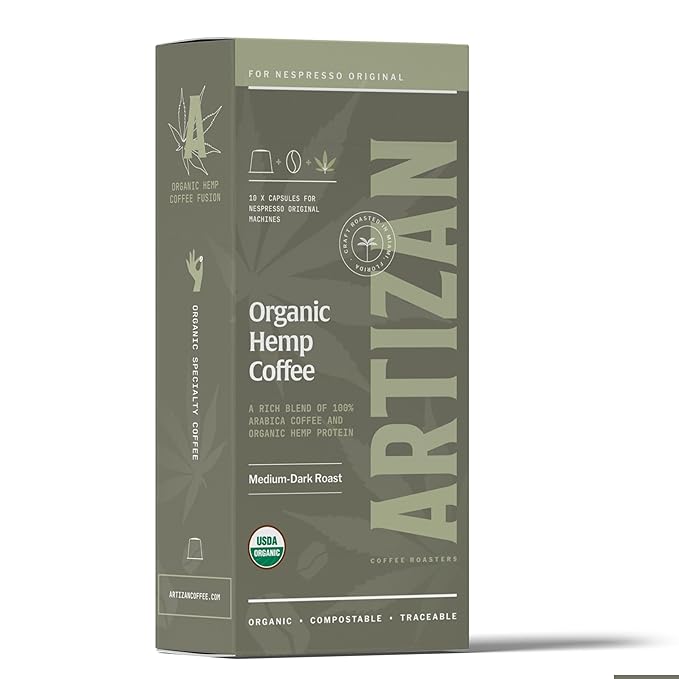 Artizan Coffee Roasters Organic Hemp Espresso Capsules For Nespresso Original | Hemp Fusion | 20 Compatible Compostable Pods