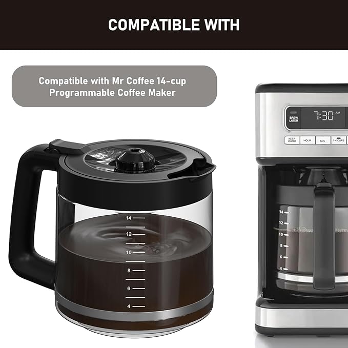 14-Cup Coffee Pot Replacement Carafe Compatible with Mr. Coffee 14-Cup Programmable Coffee Maker, Model #: BVMC-PC14-CARAFE. 1 Pack