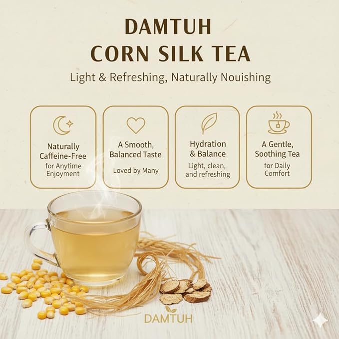 Damtuh Corn Silk Tea – Nutty & Refreshing, Caffeine-Free Herbal Tea, 100 Tea Bags (1.5g each)