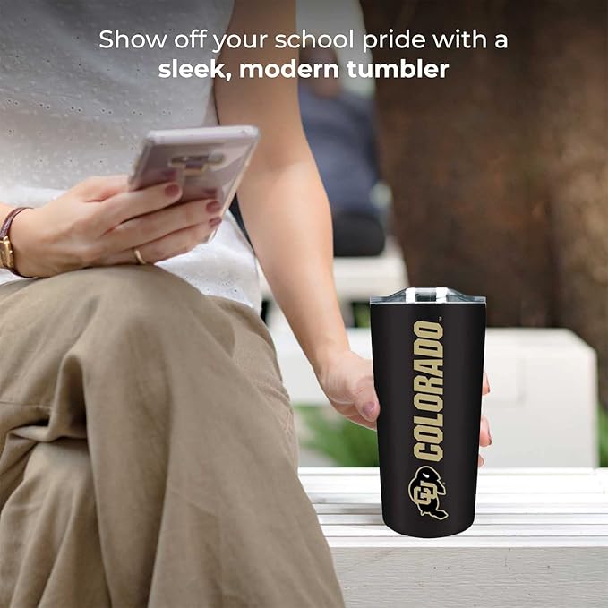 Campus Colors NCAA Stainless Steel Tumbler perfect for Gameday - 18 oz - Double Walled - Keeps Drinks Perfectly Insulated (Colorado Buffaloes - Black)