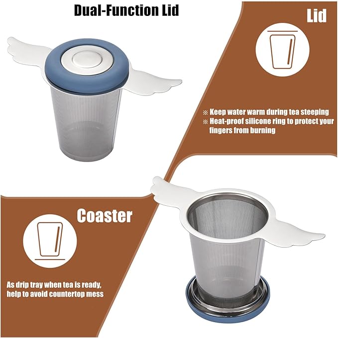 3Pcs Extra Fine Mesh Tea Infuser Steeper Basket with Lid/Drip Tray for Loose Leaf Tea Rooibos, 304 Stainless Steel Tea/Coffee Strainer Filter with Big Capacity＆ Extended Handles, Fit Cup/Teapot/Jar