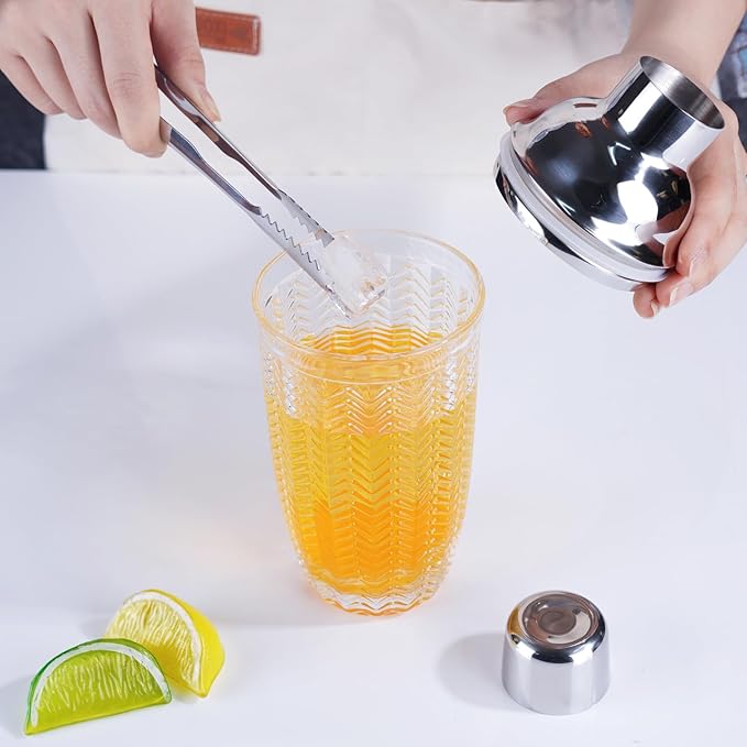 Cocktail Shaker, 14.37oz Mixed Drink Shaker with Glass Cup, Professional Bar Tool with Scale Glass (Hexagon)