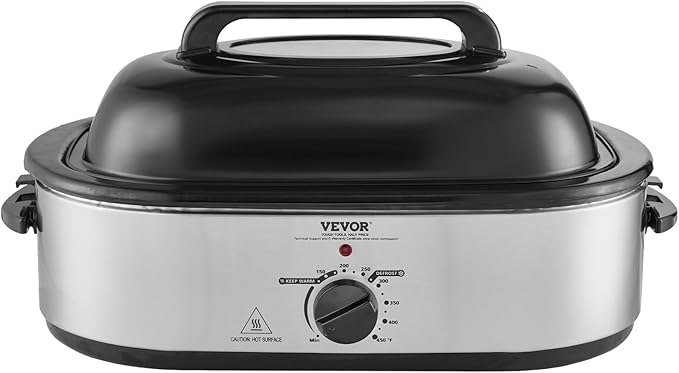 VEVOR Electric Roaster Oven with Defrost & Warm Function, 18 QT Turkey Roaster Oven with Self-Basting Lid, 1450W, Adjustable Temperature, Removable Pan & Rack, Fits Turkeys Up to 22LBS