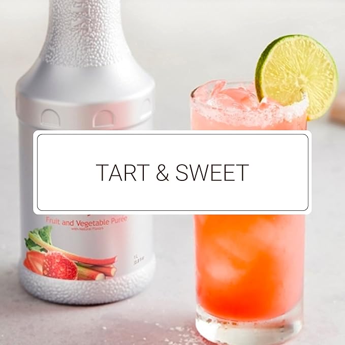 Monin - Strawberry Rhubarb Purée, Tart & Sweet Purée, Made with Real Fruit & Vegetable Juices, Antioxidant-Rich, Fruit Purée for Cocktails, Smoothies, Cooking, Baking, & More, Clean Label (1 Liter)