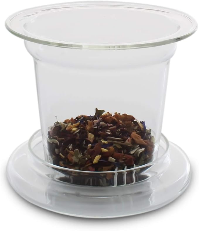 Teabloom Universal Glass Tea Infuser with Dual-Purpose Lid/Coaster – Hygienic, Non-Toxic Glass Filter for Loose Tea Leaves – Lead-Free & Cadmium-Free – Tea Purist's Choice