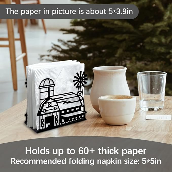 Farm Barn Decorative Black Metal Napkin Holder for Table, 5.3" x 4.9" x 1.9" Barn Farm Rustic Standing Napkin Holder for Home Kitchen Restaurant Picnic Party Coffee Bar Dining Room
