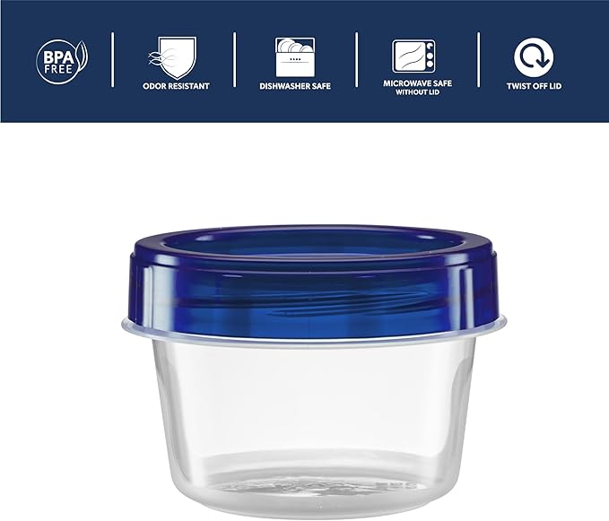Twist Top Containers Small Food Storage Containers Blue Screw on Lid Reusable Stackable Leakproof Airtight, Pack of 10-4 oz Containers