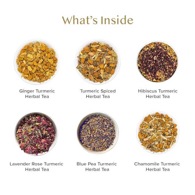 VAHDAM, Limited Edition - Turmeric Herbal Wellness Tea Gift Set - 6 Oprah's Favourite Turmeric Herbal Blends in Gift Box | Gluten Free, Non GMO | Christmas Tea Gifts for Women & Men