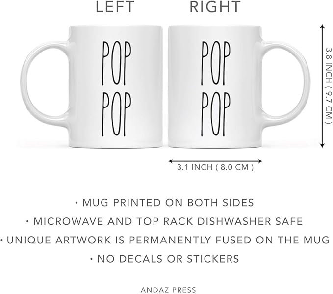 Andaz Press Simple Rustic Farmhouse Kitchen Decor 11oz. Ceramic Coffee Tea Mug Gift, Pop Pop, 1-Pack, Birthday Christmas Gift Ideas for Family, Friends