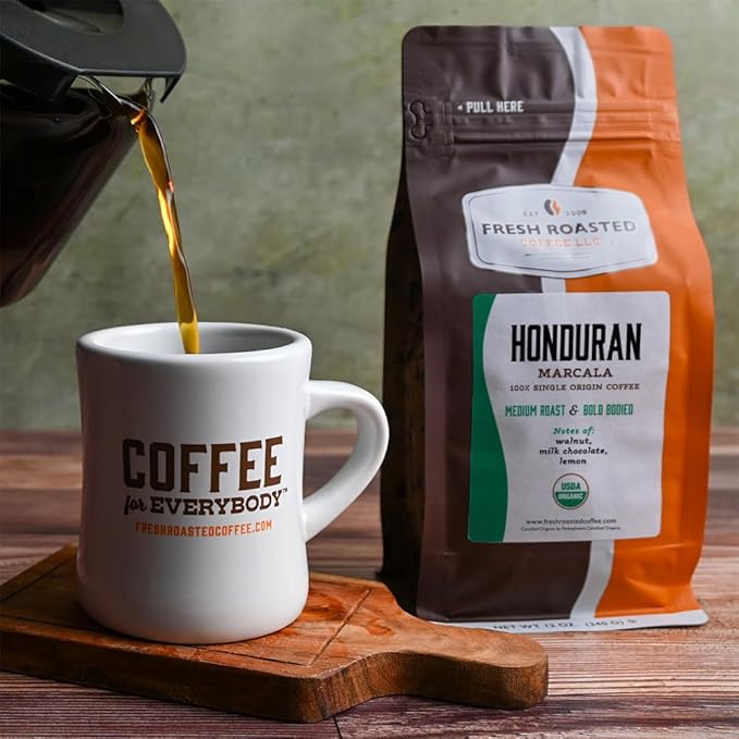 Fresh Roasted Coffee, Organic Honduran Marcala | USDA Organic, 100% Single Origin, Kosher | Medium Roast 12 oz Whole Bean