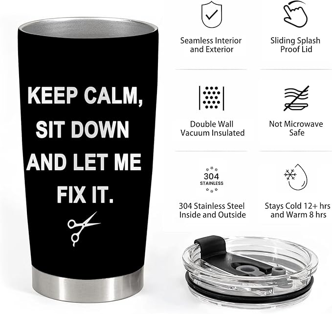 20oz Stainless Steel Tumbler with Lid Straw, Modern Hair Stylist Gifts for Women, Graduation Gift, Insulated, Reusable, 590ml, Black