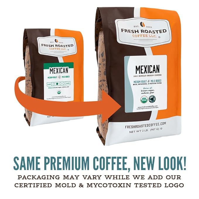 Fresh Roasted Coffee, Organic Mexican | Mold & Myco 3rd Party Tested, USDA Organic, Kosher | Medium Roast 5 lb (80 oz) Ground