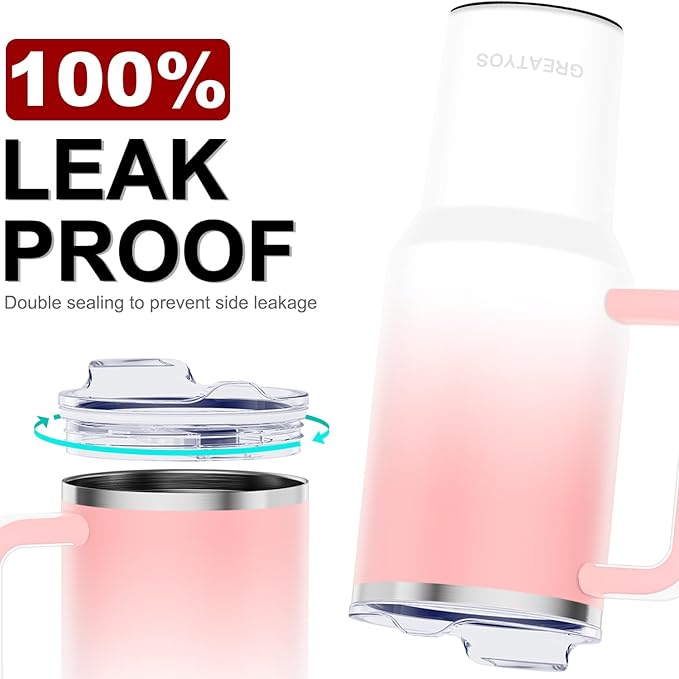 40 oz Tumbler with Handle and Straw Lid Insulated Tumblers Cups with Lids Straws Double Wall Vacuum Stainless Steel 40oz Tumbler Travel Mug Gifts for Men Women Him Her (Sakura)