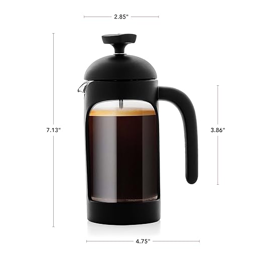 OVENTE French Press Coffee Maker 12 Ounce with Heat Resistant Borosilicate Glass & Stainless Steel 4-Level Filtration System, Portable Cold Brew Coffee Maker for Travel, Camping or Gift, Black FPB12B