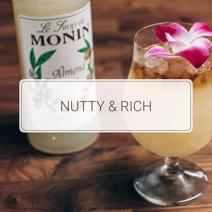Monin - Almond Syrup, Sweet and Rich Nutty Aroma, Natural Flavors, Great for Coffee Drinks and Specialty Cocktails, Non-GMO, Gluten-Free (1 Liter)