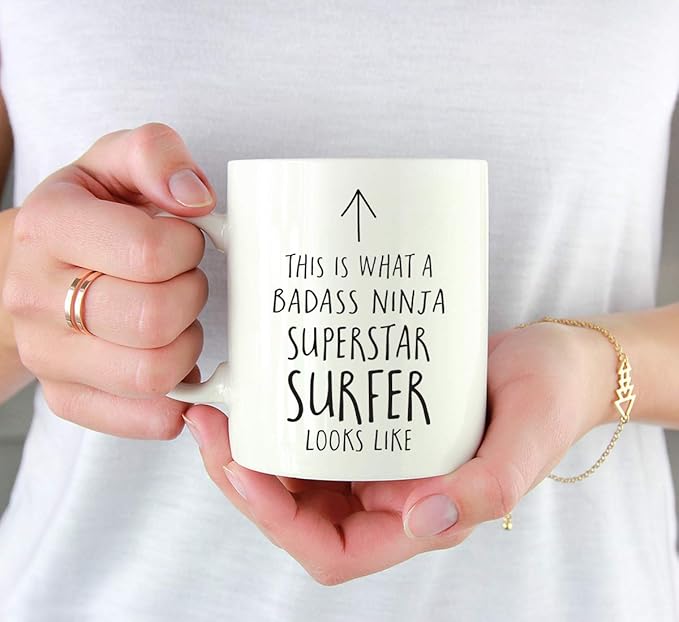 Andaz Press Funny 11oz. Ceramic Coffee Tea Mug Gift, This is What a Badass Ninja Superstar Surfer Looks Like, 1-Pack, Birthday Christmas Gift Ideas Coworker