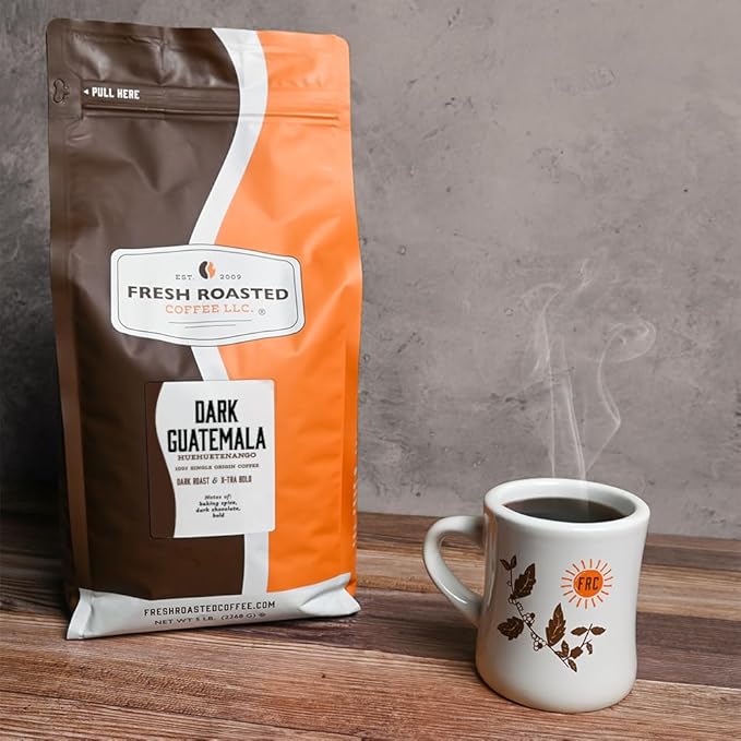 Fresh Roasted Coffee, Dark Guatemala Huehuetenango | 5 lb (80 oz) | Single Origin | Dark Roast | Kosher | Ground