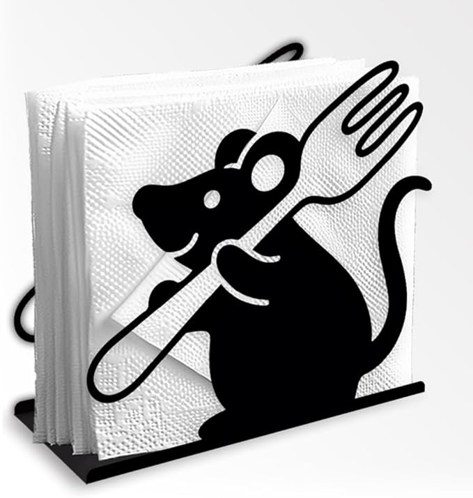 Funny Mouse Decorative Black Metal Napkin Holder for Table, 5.3" x 4.9" x 1.9" Mouse Fork Animal Standing Napkin Holder for Home Kitchen Restaurant Picnic Party Coffee Bar Dining Room