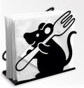 Funny Mouse Decorative Black Metal Napkin Holder for Table, 5.3" x 4.9" x 1.9" Mouse Fork Animal Standing Napkin Holder for Home Kitchen Restaurant Picnic Party Coffee Bar Dining Room