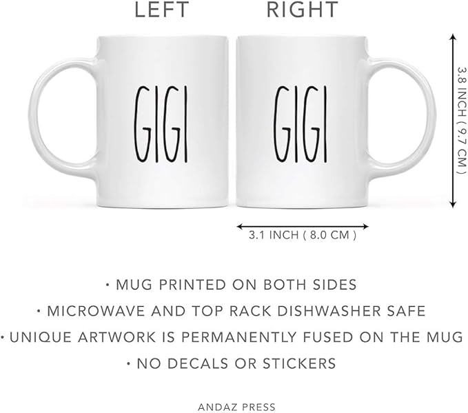 Andaz Press Simple Rustic Farmhouse Kitchen Decor 11oz. Ceramic Coffee Tea Mug Gift, Gigi, 1-Pack, Birthday Christmas Gift Ideas for Family, Friends