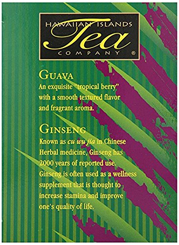 Hawaiian Islands Tea Company Guava Ginseng Green Tea, All Natural - 20 Teabags (1 Box)