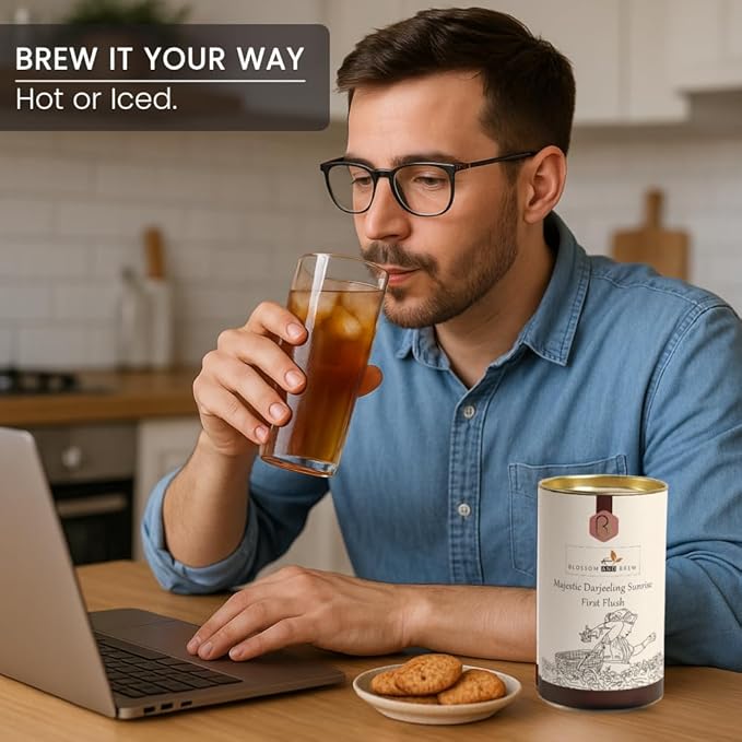 Blossom & Brew Majestic Darjeeling Sunrise First Flush Black Tea (1.76oz) – Whole Leaf from Teesta Valley – Rich Flavored & Aromatic Breakfast Brew – Caffeinated Indian Tea for Hot or Iced Beverages