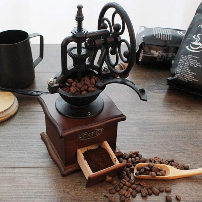 Manual Coffee Grinder Antique Cast Iron Hand Crank Coffee Mill With Grind Settings & Catch Drawer ，120 x 120 x 260mm
