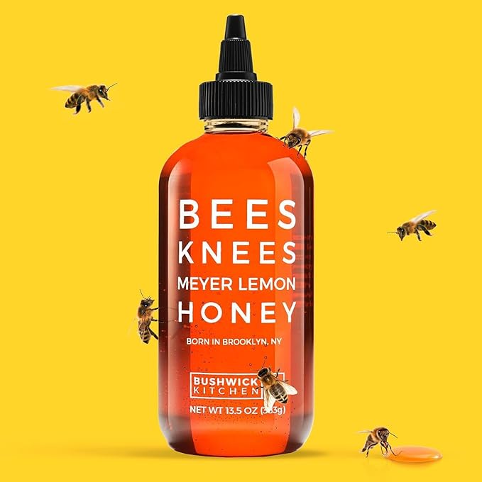Bees Knees Meyer Lemon Honey Squeeze Bottle, Raw Honey for Tea, Sweet & Bright, Infused with Citrus & Made in the USA, Pure & All Natural, Unfiltered & Gluten Free, 12.5oz