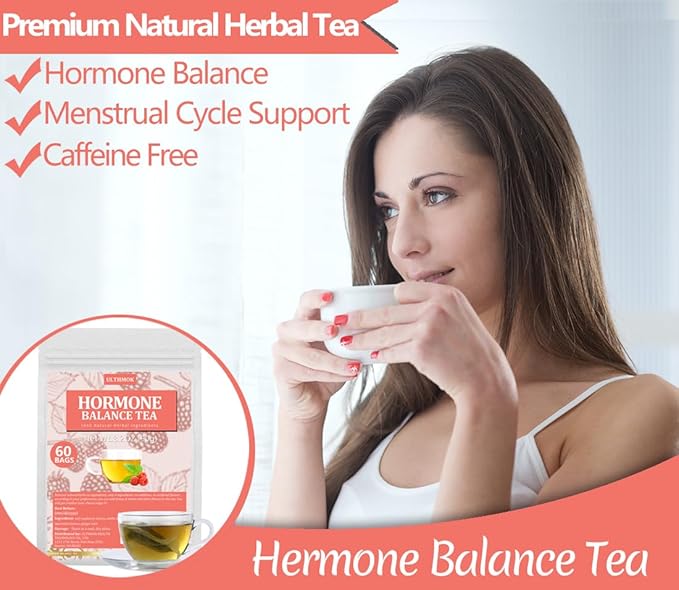 Premium 60 Hormone Balance Tea Bags, Made with 100% Natural Herbal Ingredients, Red Raspberry Leaves, Menstrual Cycle Support, No Artificial Flavors & Caffeine Free.