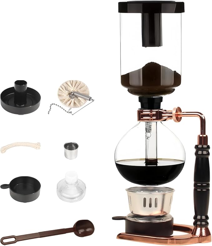 Siphon Coffee Maker, Syphon Vacuum Coffee Pot, 3 Cup (360ml) Glass Stovetop Brewer with Alcohol Burner & Stirrer, for Home Barista, Gift for Coffee Lovers