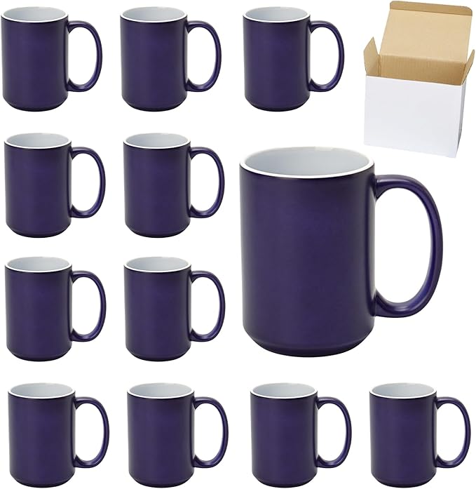 Ceramic 15oz Sublimation Coffee Mug in White Box, Color Change Blue, Case of 12