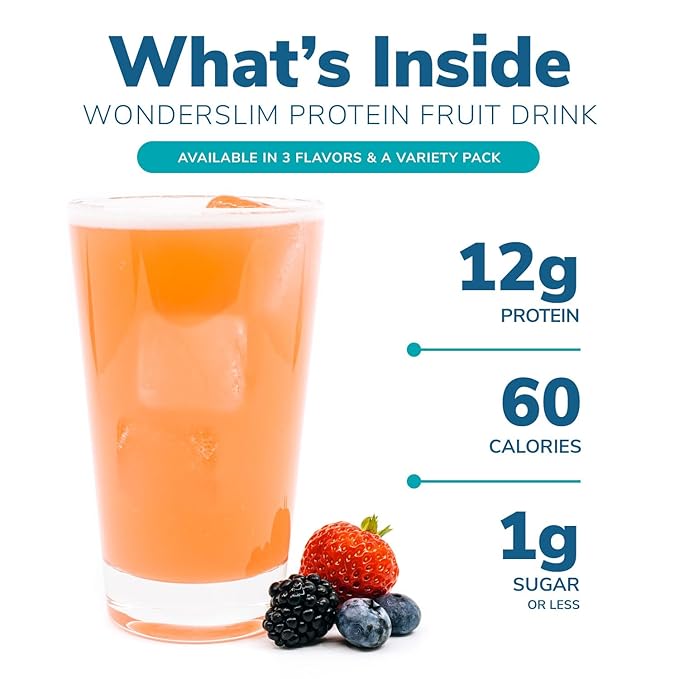 WonderSlim Protein Fruit Drink, Cran-Grape, No Fat, Gluten Free, Keto Friendly & Low Carb (7ct)