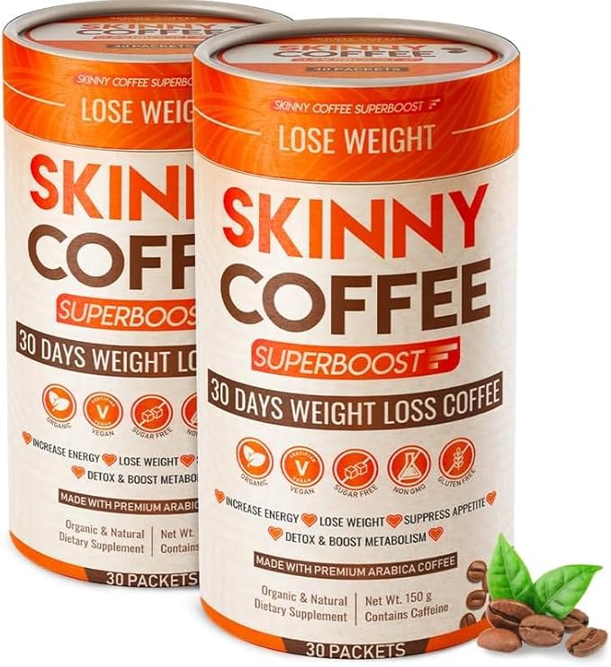 Skinny Coffee Super Boost Weight Loss Coffee, Belly Fat Burner for Women & Men, Sugar-Free Keto Vegan, Reduces Bloating, Supports Energy & Metabolism, Appetite & Cravings Control (60 Servings)