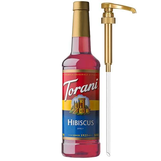 Torani Hibiscus Syrup for Drinks, Flavoring for Iced Tea, Lemonade, Sodas, and Cocktails, Pump Included, 25.4 Oz