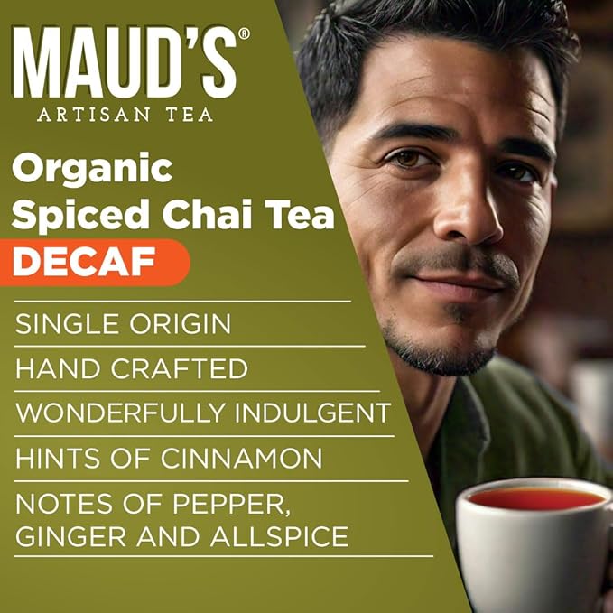 Maud's Organic Decaf Chai Tea Pods, 24 ct, Recyclable Single Serve Tea Pods – 100% Gourmet Blended Tea Leaves, Compatible with Keurig K Cups Maker