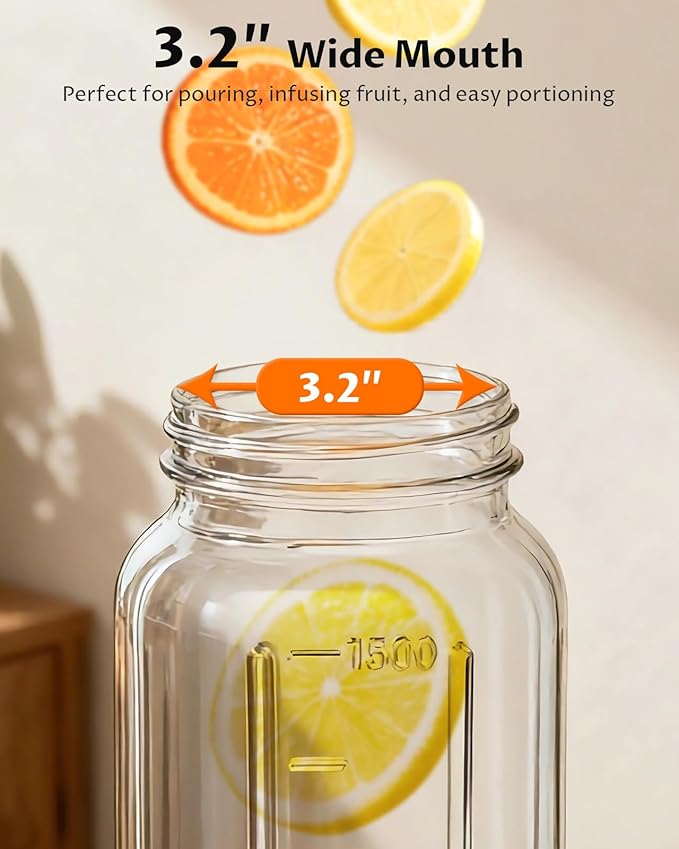 64 oz Mason Jar Pitcher, 2 Quart Glass Water Pitcher with Lid, Airtight Seal for Great for Iced Tea, Juice, Milk, Coffee, Sun Tea, Lemonade, Set of 1(Black)