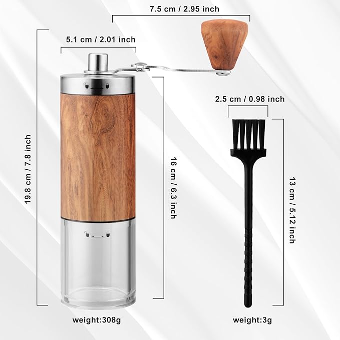 Manual Coffee Grinder - Stainless Steel Hand Crank Burr Coffee Mill for Espresso, French Press, Pour Over - Portable Coffee Bean Grinder for Home, Camping, Travel