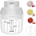 Electric Garlic Chopper, 250ML Garlic Mincer with Egg Beater, Mini Portable Vegetable Chopper, Onion Grinder Masher, USB Small Food Processor for Veggie, Garlic, Ginger, Chili(White)