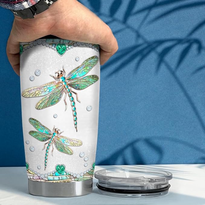 SANDJEST Dragonflies Gifts for Women Girls Dragonfly Tumbler 20oz Jewelry Drawings Stainless Steel Insulated Tumblers Coffee Travel Mug Cup Gift for Birthday Christmas