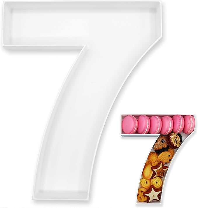 10" Reusable Plastic Box Form Tray Display for Treats, Charcuterie, Cake Pop, Candy, Charcuterie Box, Custom Charcuterie Letters Fillable - Reusable Letter Box - (White Plastic, 7)