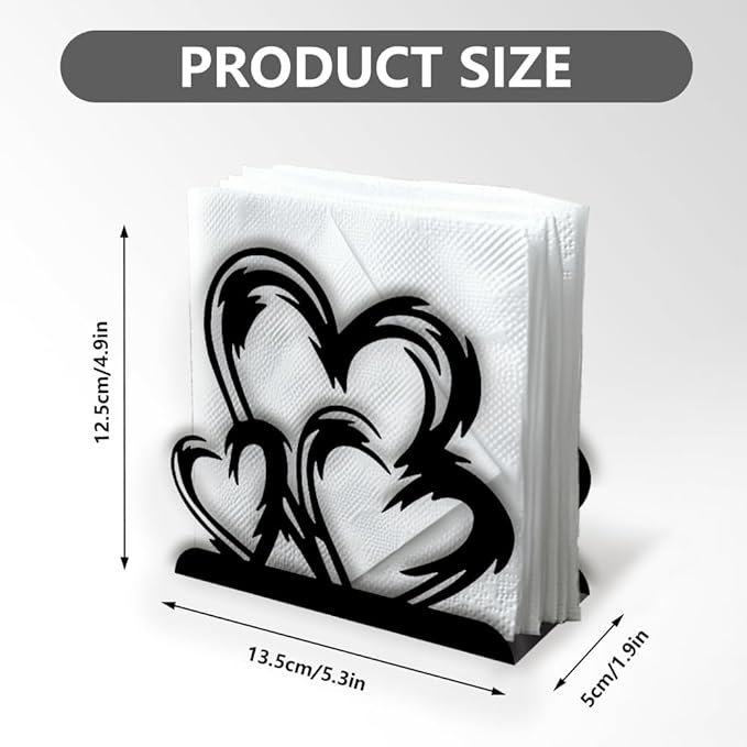 Heart and Love Decorative Black Metal Napkin Holder for Table, 5.3" x 4.9" x 1.9" Heart Standing Napkin Holder for Home Kitchen Restaurant Picnic Party Coffee Bar Dining Room