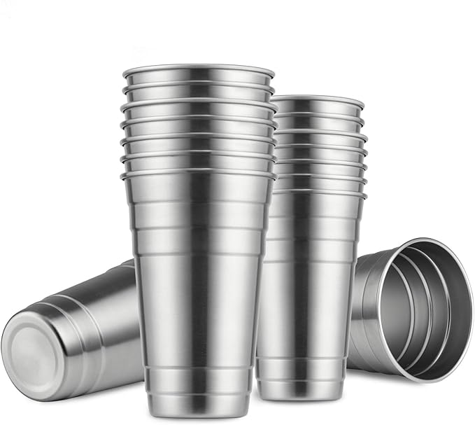 MEWAY Premium Stainless Steel Cups 24 oz Pint Cup Tumbler (16 Pack) - Premium Metal Cups - Stackable Durable Cup，Chilling Beer Glasses, for Travel, Outdoor, Camping, Everyday