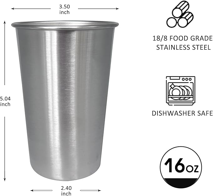 16OZ 12pack Stainless Steel Pint Cups Shatterproof Cup Unbreakable Tumblers -Metal Cups - Stackable Durable cup，Chilling Beer Glasses, for Travel, Outdoor, Camping, Everyday，Restaurant