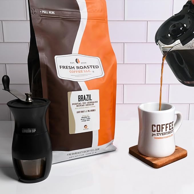 Fresh Roasted Coffee, Brazil Minas Gerais, 5 lb (80 oz), Light Roast, Kosher, Ground