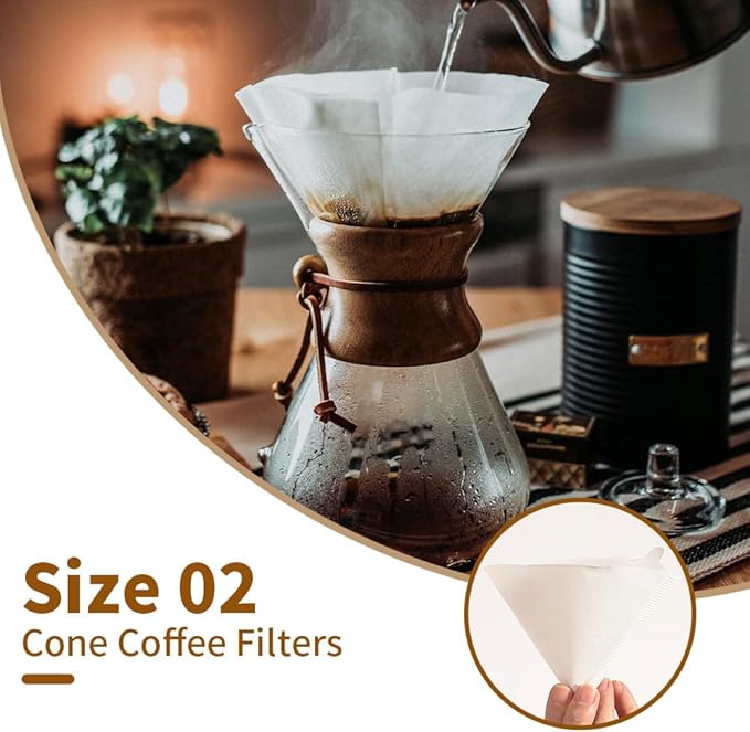 Coffee Filters, Size 02 White Cone Filters, 200 Count Disposable Natural Paper Filters 2-4 Cup for Pour Over and Drip Coffee Maker
