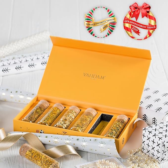 VAHDAM, Limited Edition - Turmeric Herbal Wellness Tea Gift Set - 6 Oprah's Favourite Turmeric Herbal Blends in Gift Box | Gluten Free, Non GMO | Christmas Tea Gifts for Women & Men