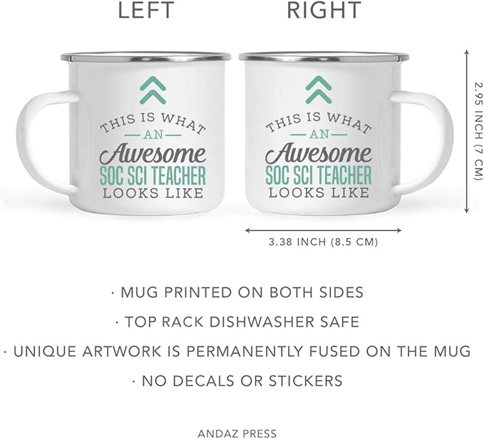 Andaz Press 11oz. Stainless Steel Campfire Coffee Mug, Awesome Soc Sci Teacher Mug, Birthday Gift Idea, Includes Gift Box